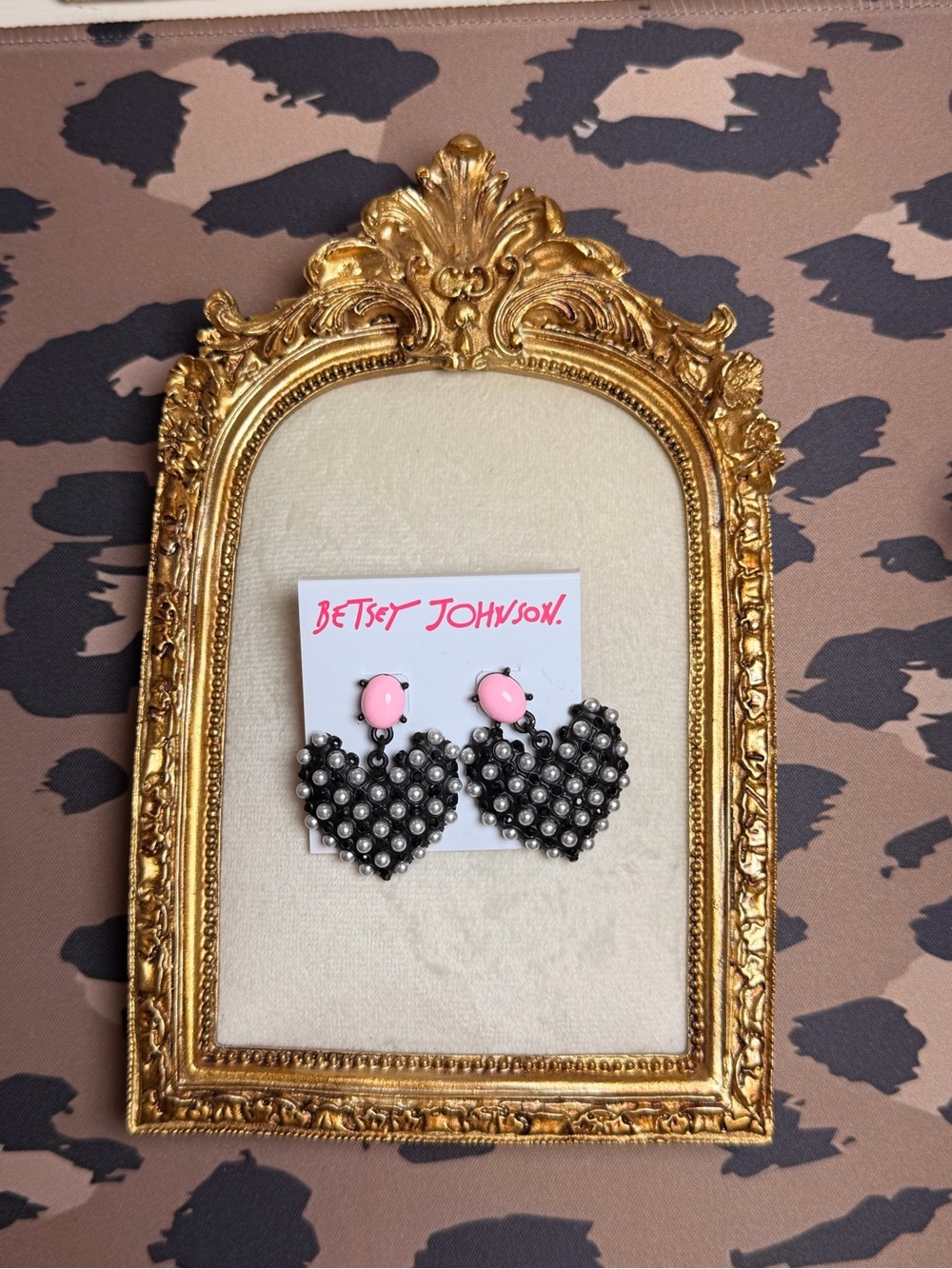 Betsey Johnson Pink Pearl Heart Statement Drop Earrings Y2K